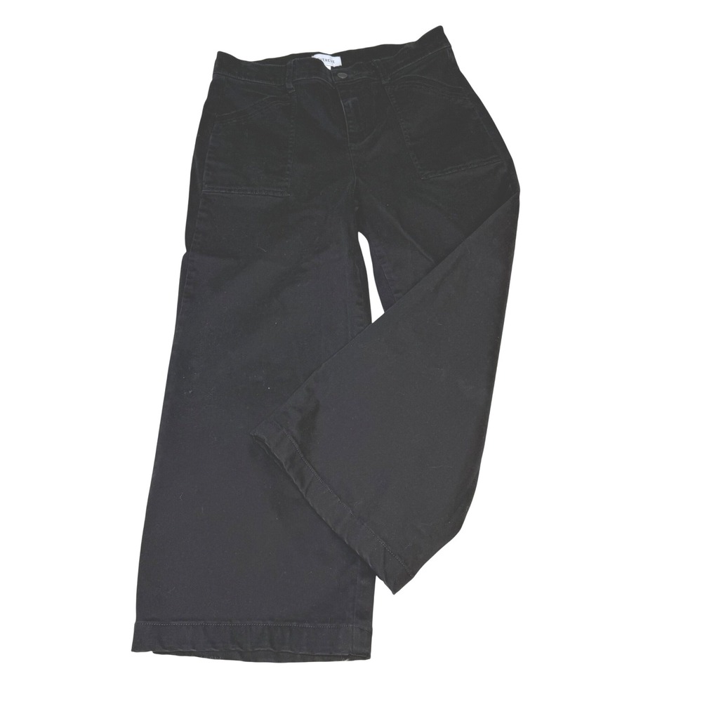 Evereve black patch pocket wide leg cropped pants with stretch size 29